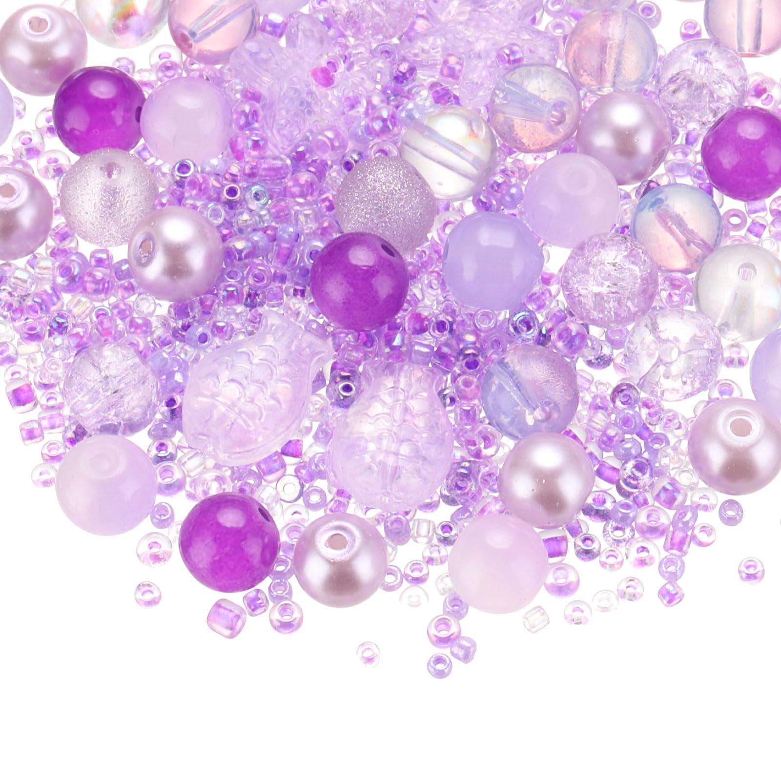 PATIKIL 2-8mm Sortierte Glas Harz Perlen, Rissige Kies Runde Perlen Kleine Europäische Spacer Saatperlen Gemischt Groß mit Loch Handwerk Halskette Charme, Lila