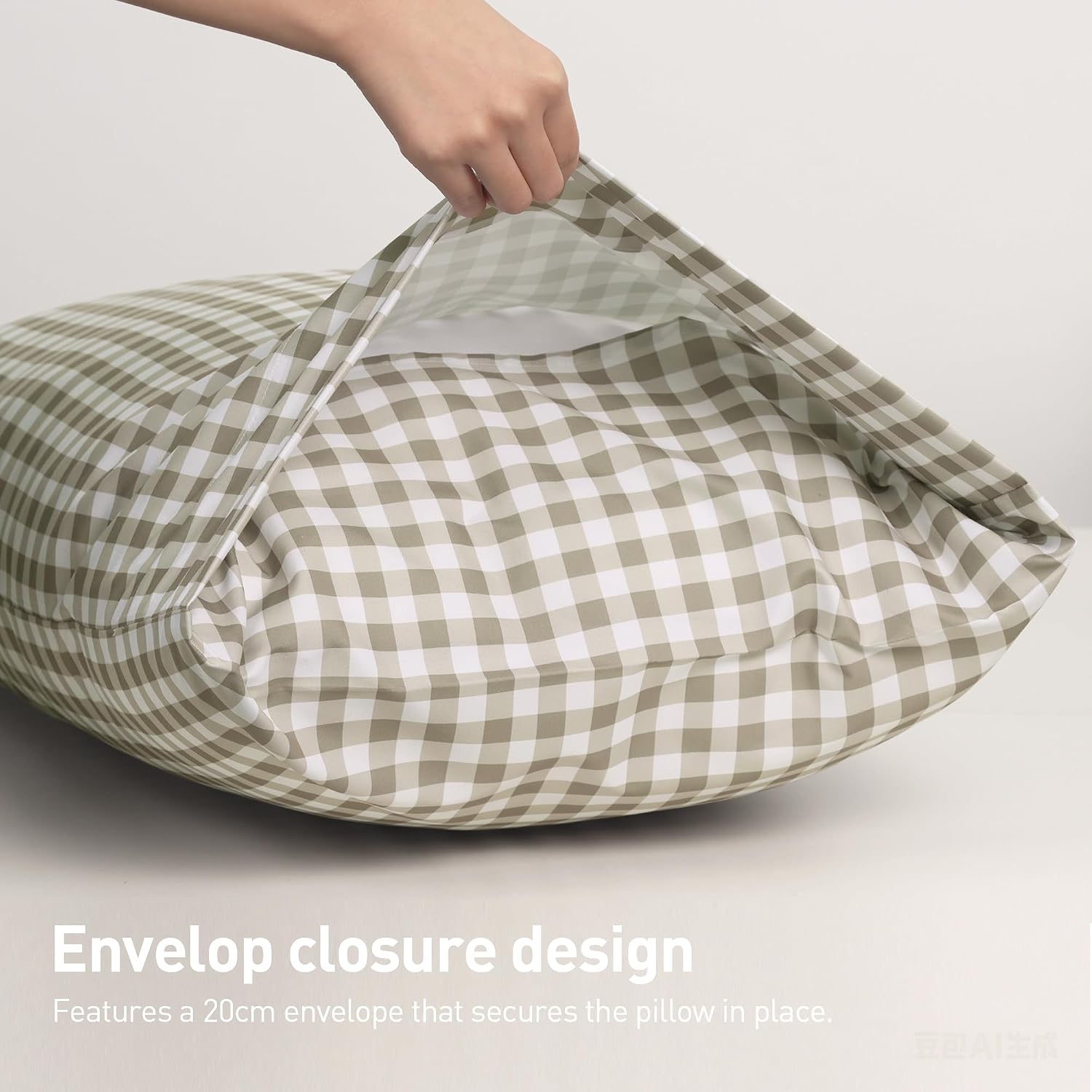 Ultra Soft Set of 2 Tan Gingham Standard Size Pillow Case,20x26