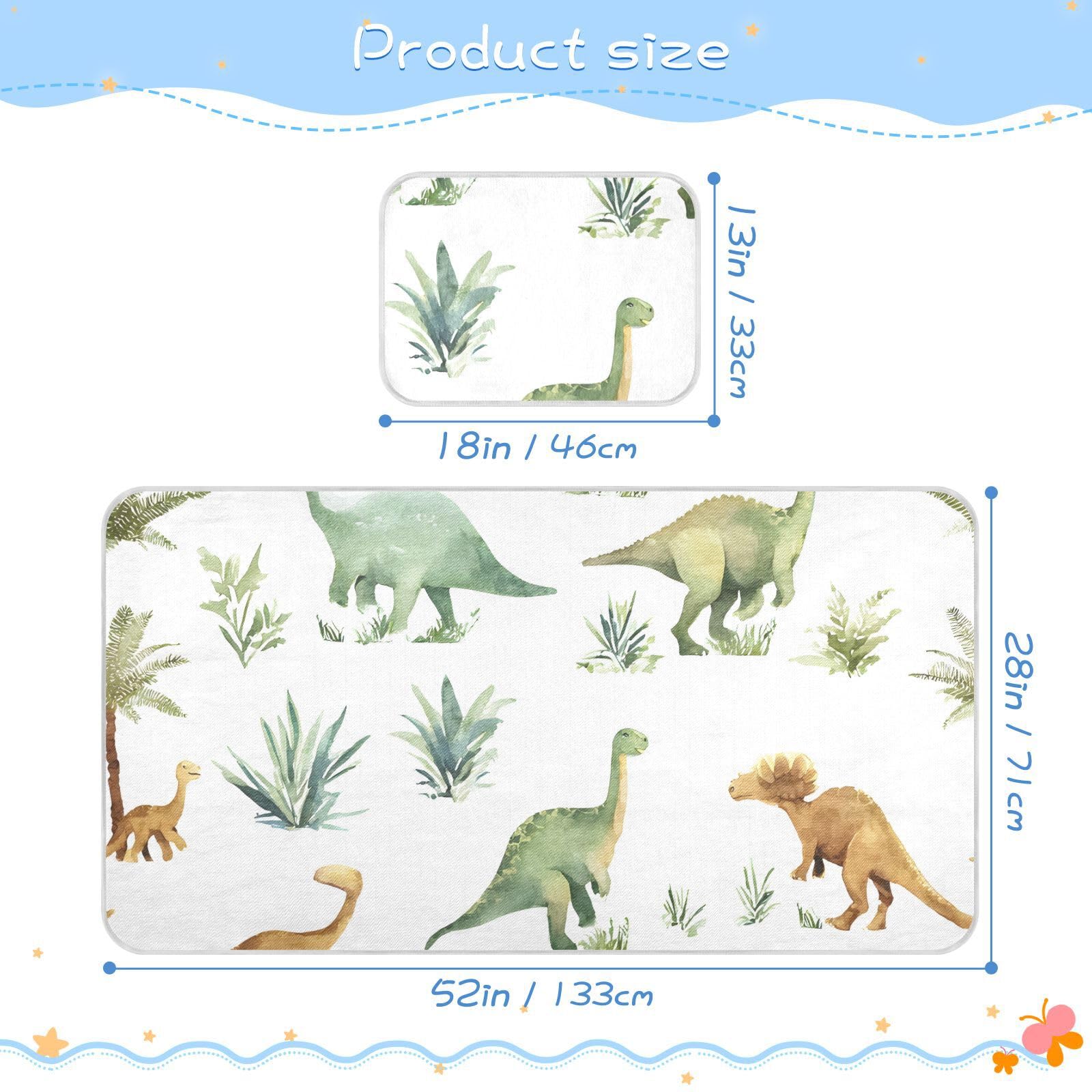 Bolaz Summer Sleeping Bed Pad, Watercolor Dinosaur Grass Pattern Cooling Mattress Set Breathable Bed Mat Ice Silk Mat + Pillow Cover for Toddler Boys Girls