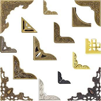 LhyBtm Pack of 60 Metal Book Corner Protectors Vintage Book Corner Bronze Book Fitting Book Corner Metal Corner Protective Corner Antique Fitting for Scrapbooking Albums Photo Albums Books Decorative 15 Styles