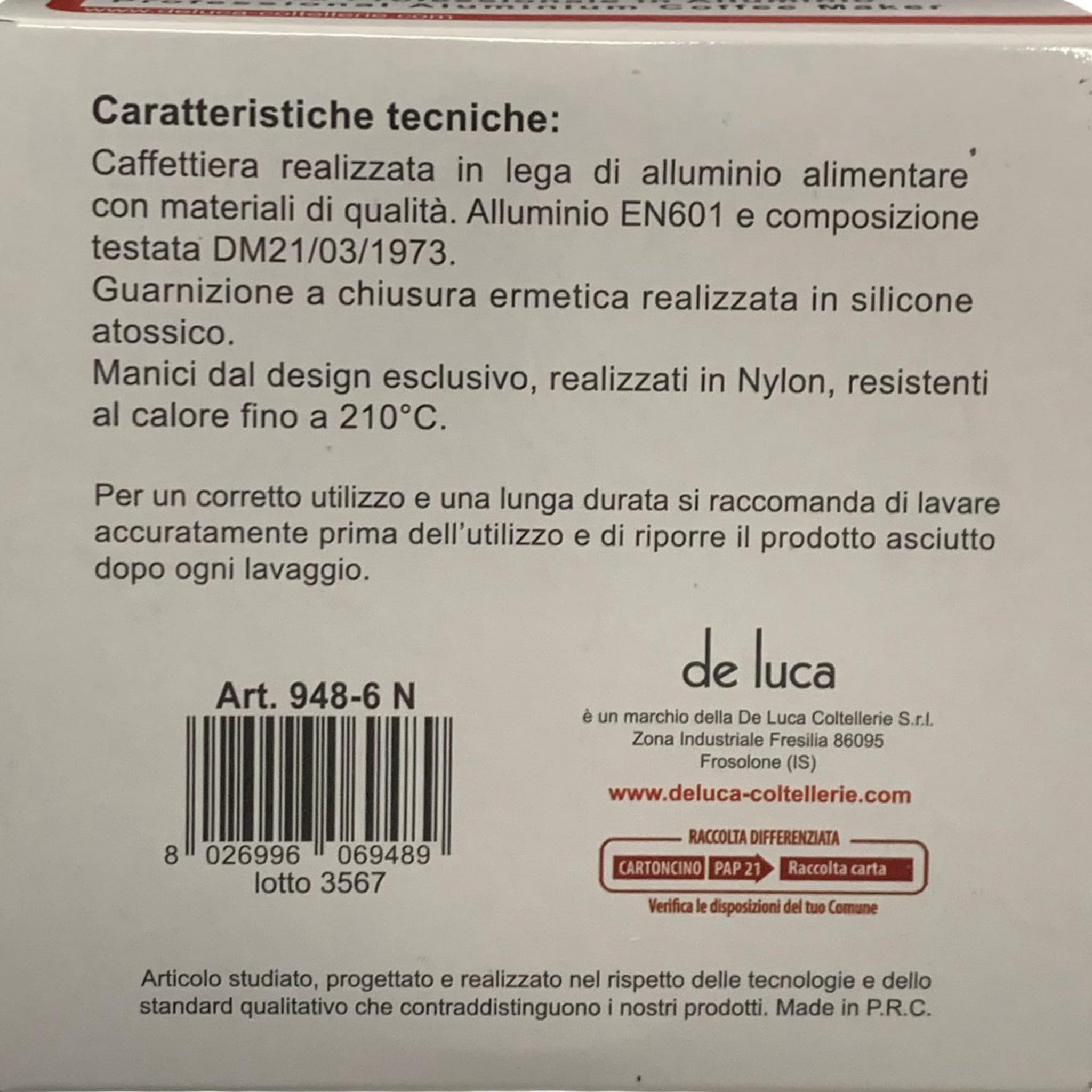 Sicignano Set 6 Caffettiere Moka in Alluminio con Manico Squadrato, Fornitura Stock 6 Pezzi per B&B, Hotel, Ristorazione e Comunità, Macchine Espresso Tradizionali Resistenti (Mezza Tazza)