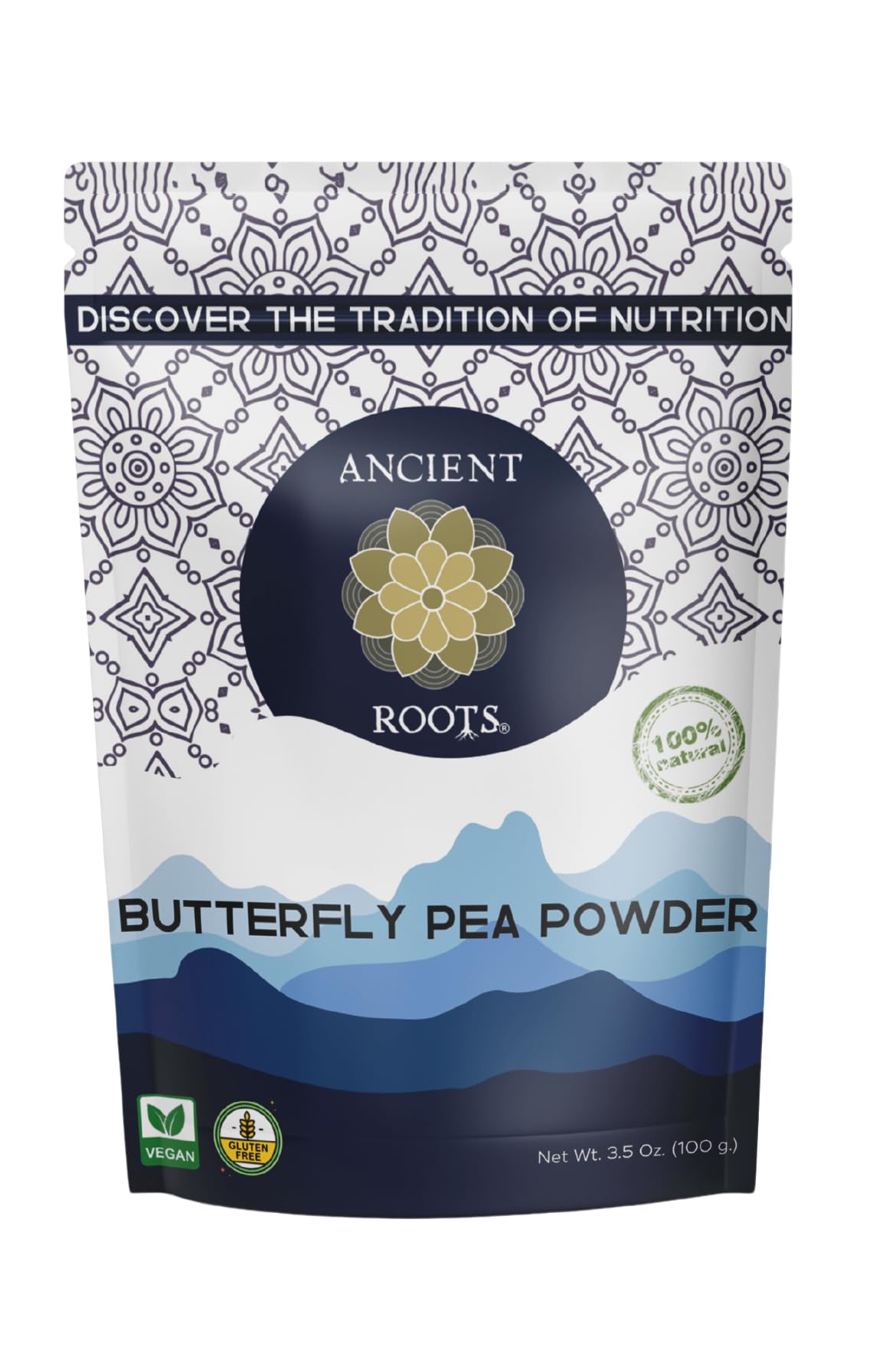 Ancient RootsBlue Butterfly Tea Natural Food Coloring Baking Powder, Flavoring Powder Filled with Antioxidants Blue Matcha Tea Easy to Mix Smoothie - 25 Servings (3.5 Ounces)USDA Organic