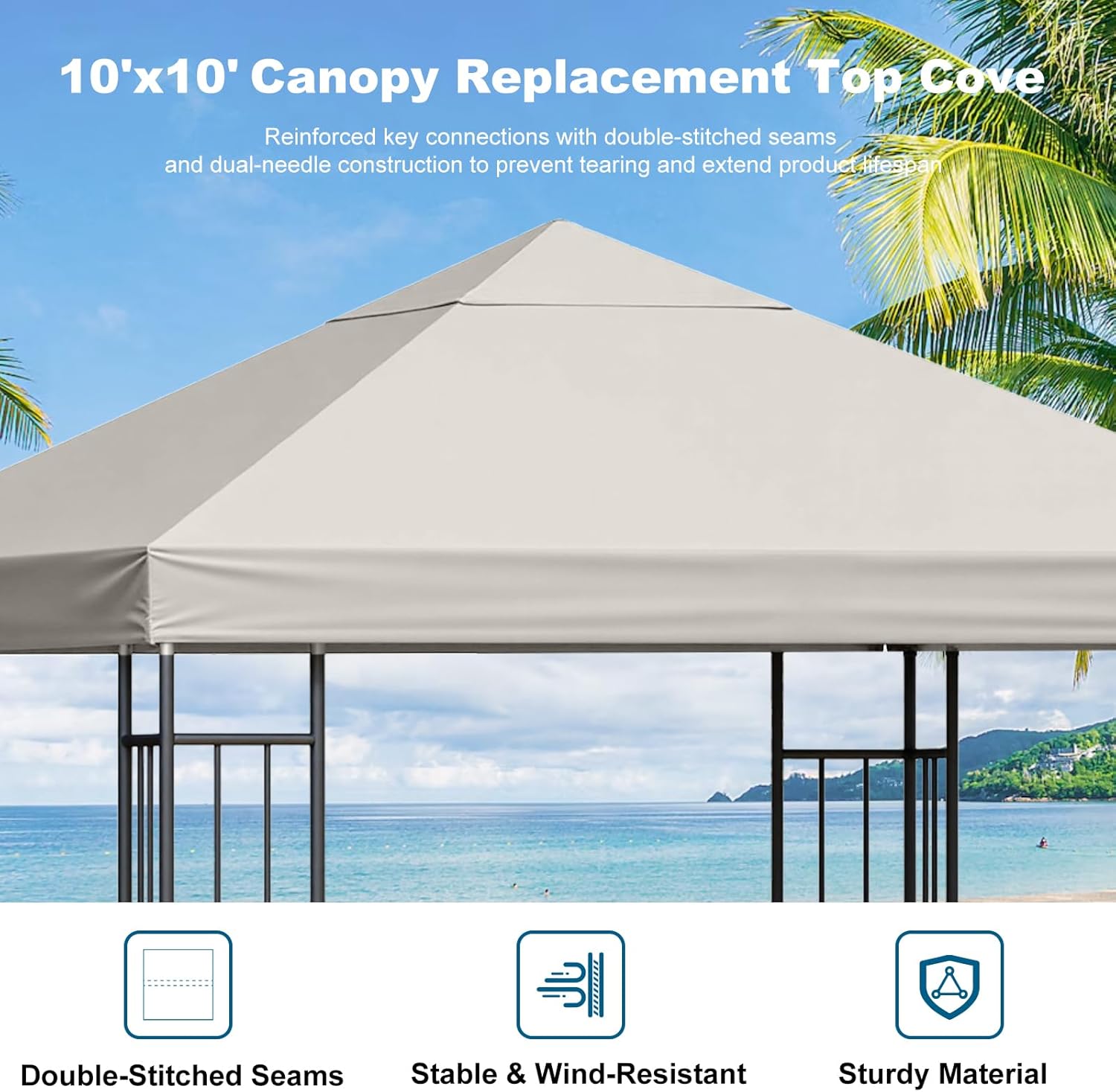 10x10 Gazebo Canopy Replacement Top, 300D High-Density Waterproof Single Layer Gazebo Cover with Air Vent Heavy Duty, Folded UV Blocking Canopy Roof for Outdoor Patio Garden Tent Top(Beige, Flat Edge)