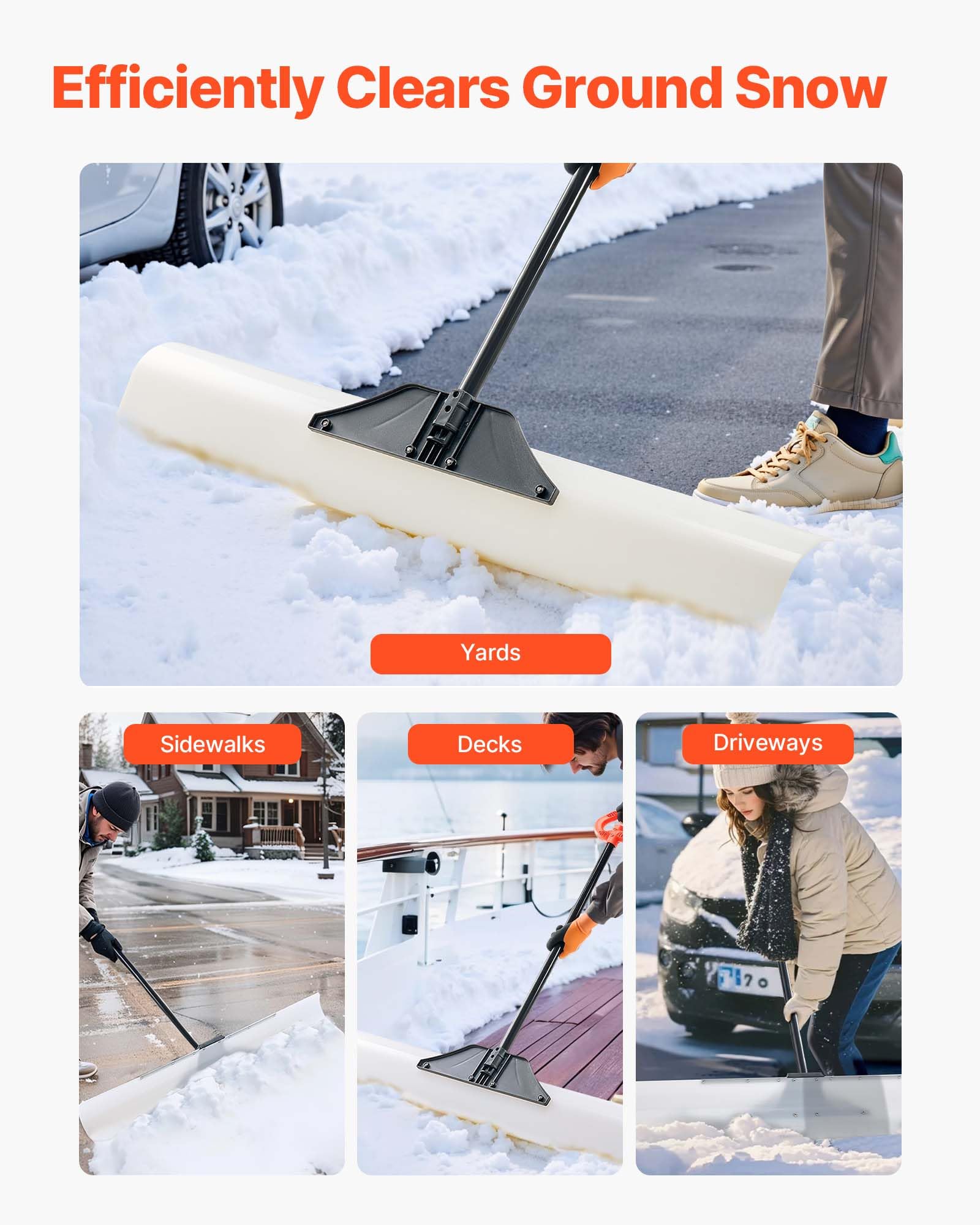 VEVOR Łopata do śniegu 122 cm z ergonomicznym uchwytem, zimowe łopatki z segmentowym uchwytem, pasek z metalową krawędzią, przenośne narzędzie do usuwania śniegu na podjazd, ogród
