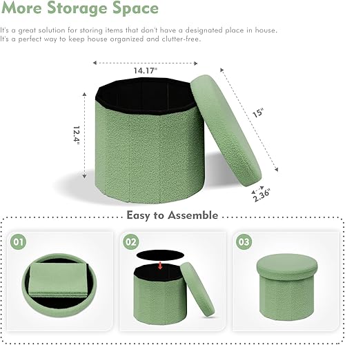 Miniatura 10 de B FSOBEIIALEO Cubo otomano de almacenamiento, otomanos en forma de corazón con reposapiés de almacenamiento para sala de estar, asiento otomano