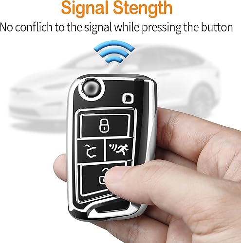 Miniatura 5 de Sindeda Funda para llavero Volkswagen con llavero de protección completa suave compatible con VW Tiguan Golf Jetta Polo Atlas Skoda (plateado)