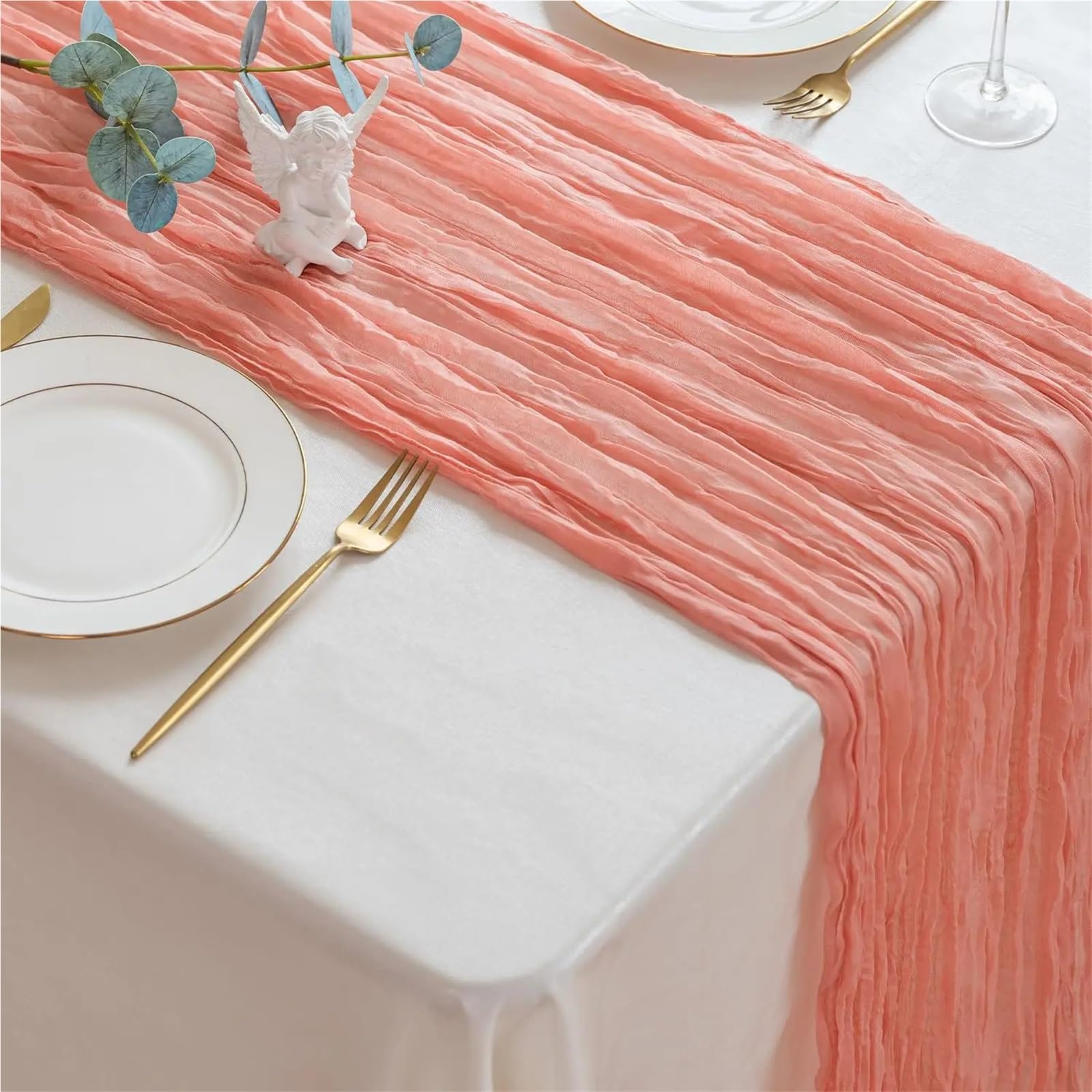 Camino de Mesa de Tela de Queso 6 uds 90x300cm Camino de Mesa Cheesecloth Tela Gasa rústico Puro Coral Boho Boda Nupcial decoración Pastel Fiesta