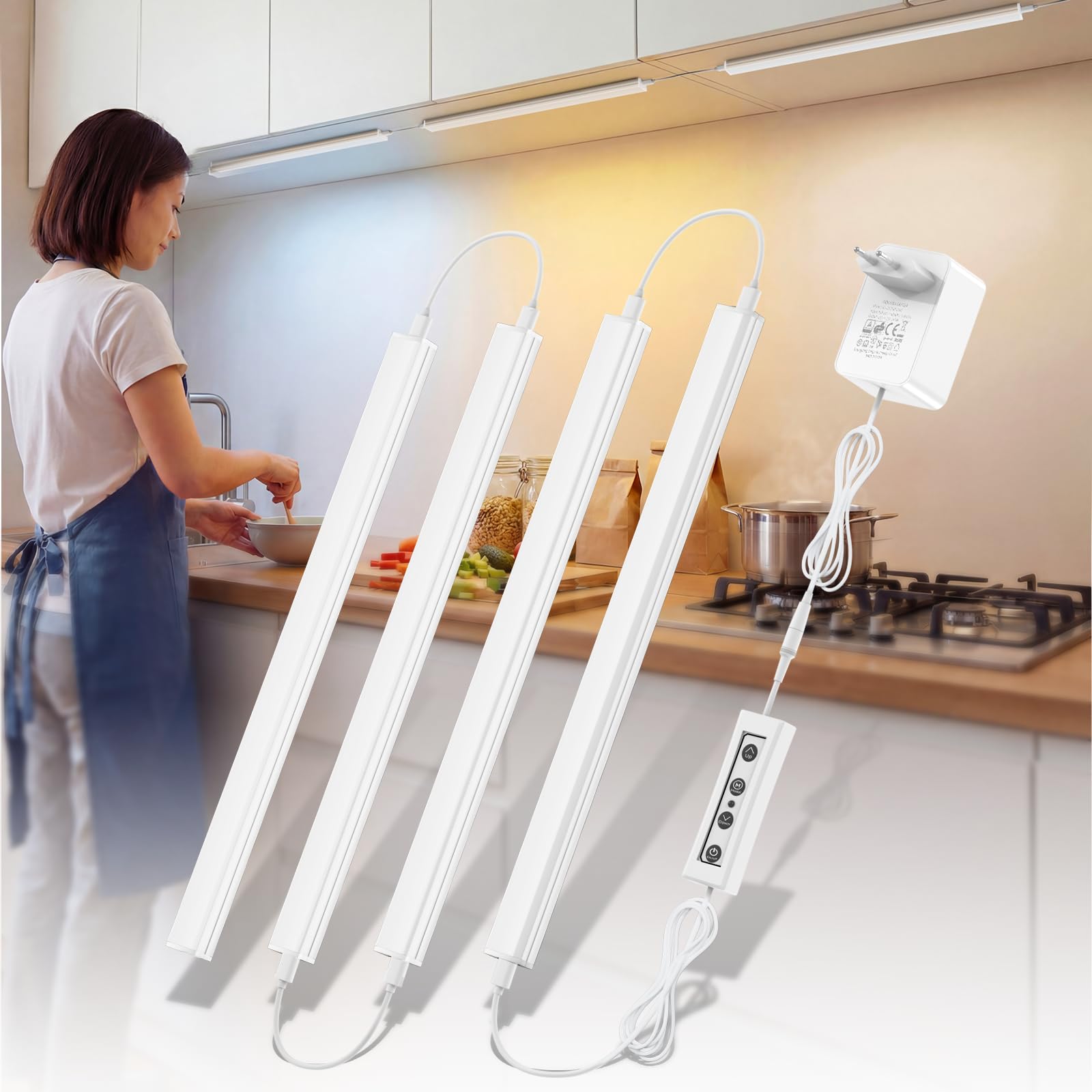 Yesenlight 4er Set LED Unterbauleuchte Küche 30cm 12W 1200lm 230V – CCT Farbtemperatur einstellbar 3000K/4000K/6000K, flimmerfrei, LED Lichtleiste mit Schalter für Küchenschrank & Werkstatt, Weiß