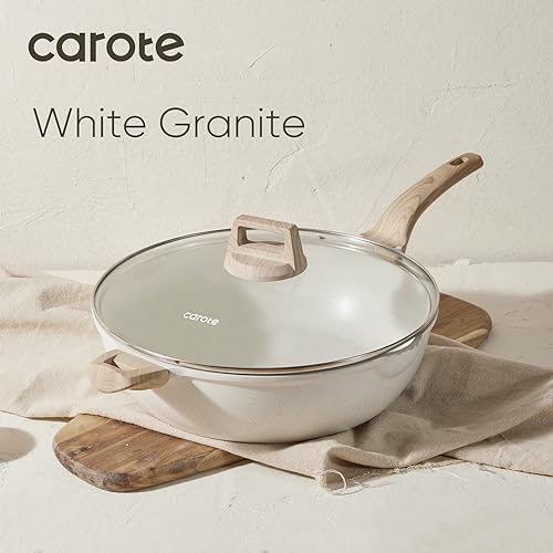 Miniatura 6 de CAROTE Sartén profunda antiadherente de 12.5 pulgadas con tapa, sartén jumbo de 6.5 cuartos de galón con boquilla de vertido, utensilios de cocina