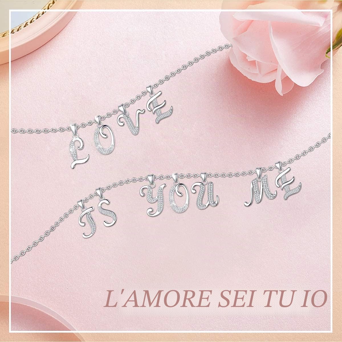 AEONSLOVE Collana Con Iniziale Lettera Collana Donna Argento 925 Personalizzata Festa Della Mamma Regalo Ragazza Bambina Nonna
