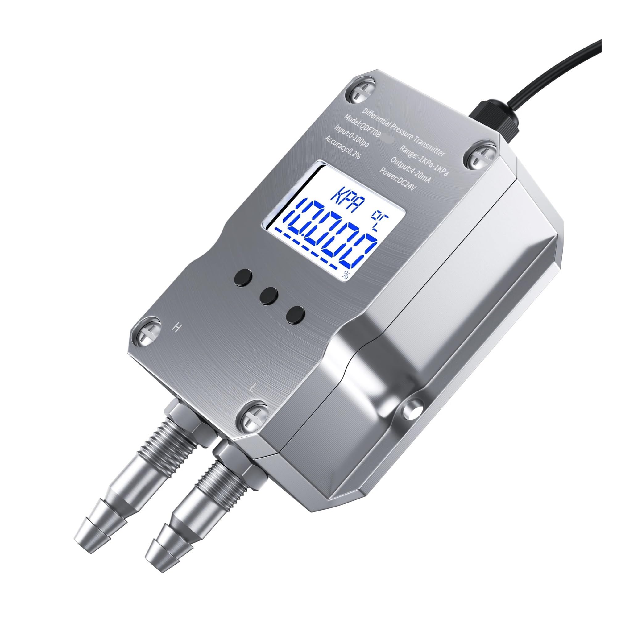 Transmisor de presión diferencial Medidor de presión diferencial 0-100 pa 0-200 pa 0-500 pa 0-1 kpa 0-5 kpa a 4-20 mA 0-10 V 0-5 V Transmisor de presión diferencial RS485(Output RS485,0-500pa)