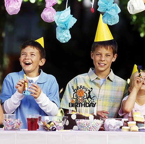 Miniatura 4 de Decoración de baloncesto para pastel de 9 cumpleaños, decoración de pastel de baloncesto con purpurina negra y naranja, decoración de pastel de