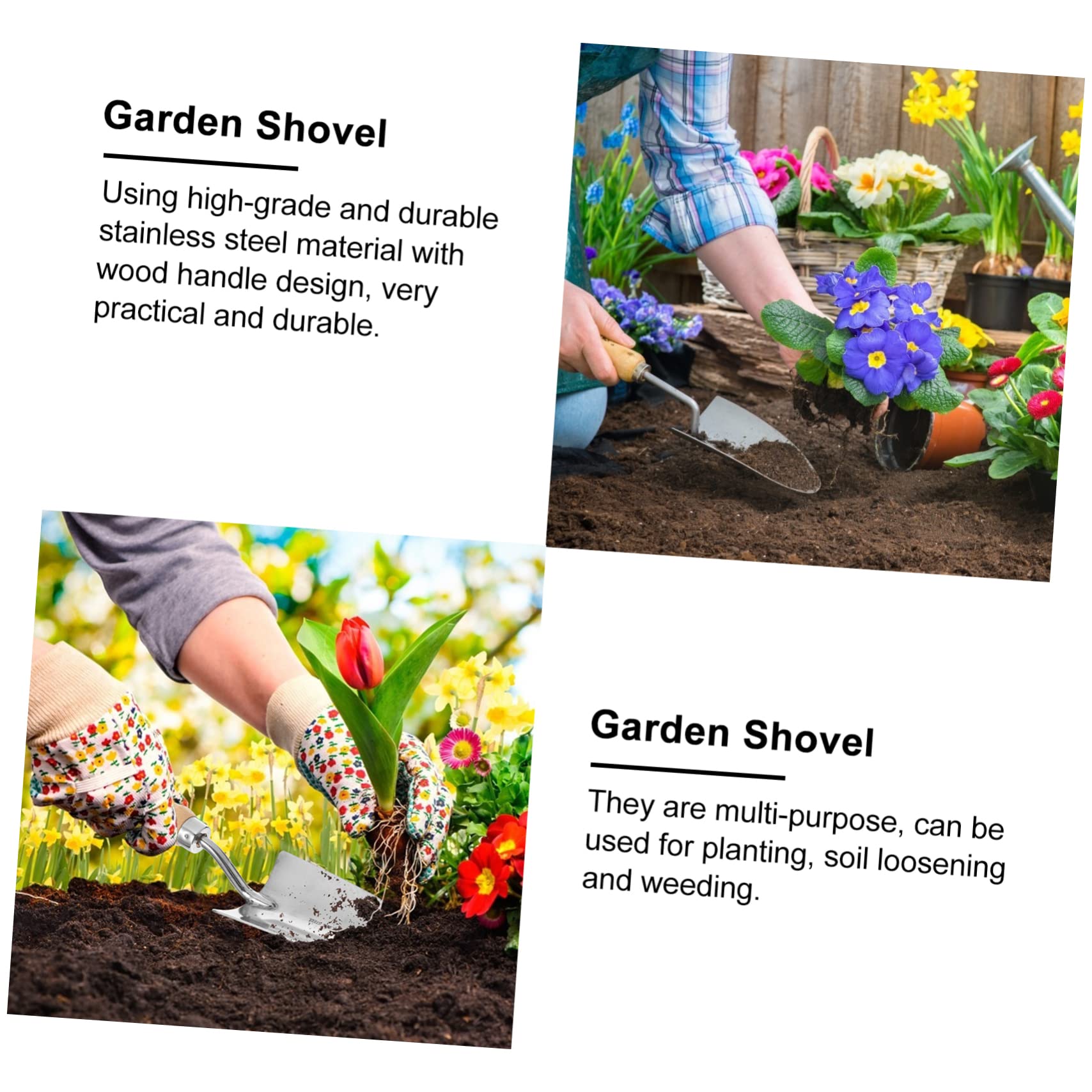 INOOMP 2stücke Multi-funktions-gartenwerkzeug Edelstahl-gartenkelle Mit Ergonomischem Holzgriff Für Pflanzen Umpflanzen Und Jäten Im Freien Für Blumen Und Bonsai