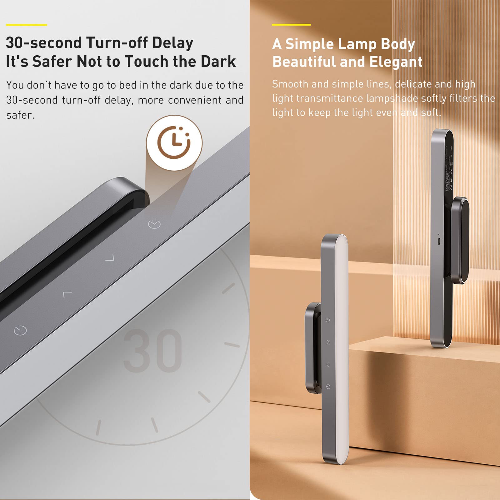 Luce Notturna Magnetica A LED, Luce da Lettura Touch Wireless A Sospensione Ricaricabile USB, Lampada da Parete da Comodino per Camera da Letto con Oscuramento Continuo