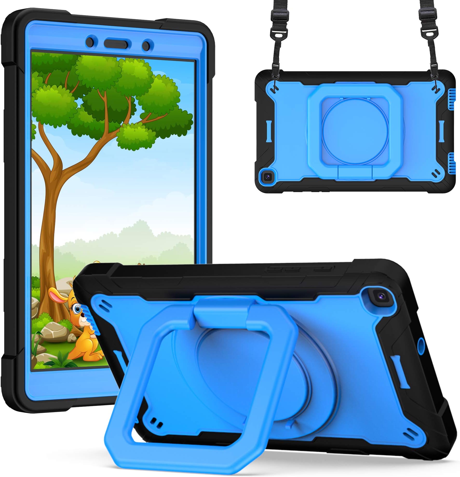 AVAKOT Case for Samsung Galaxy Tab A 8.0 inch T290 T295,Heavy Duty Rugged Protective Shockproof Case w/Shoulder Strap& Rotatable Kickstand & Grip for Galaxy Tab A 8.0 inch 2019(Blue+Black)