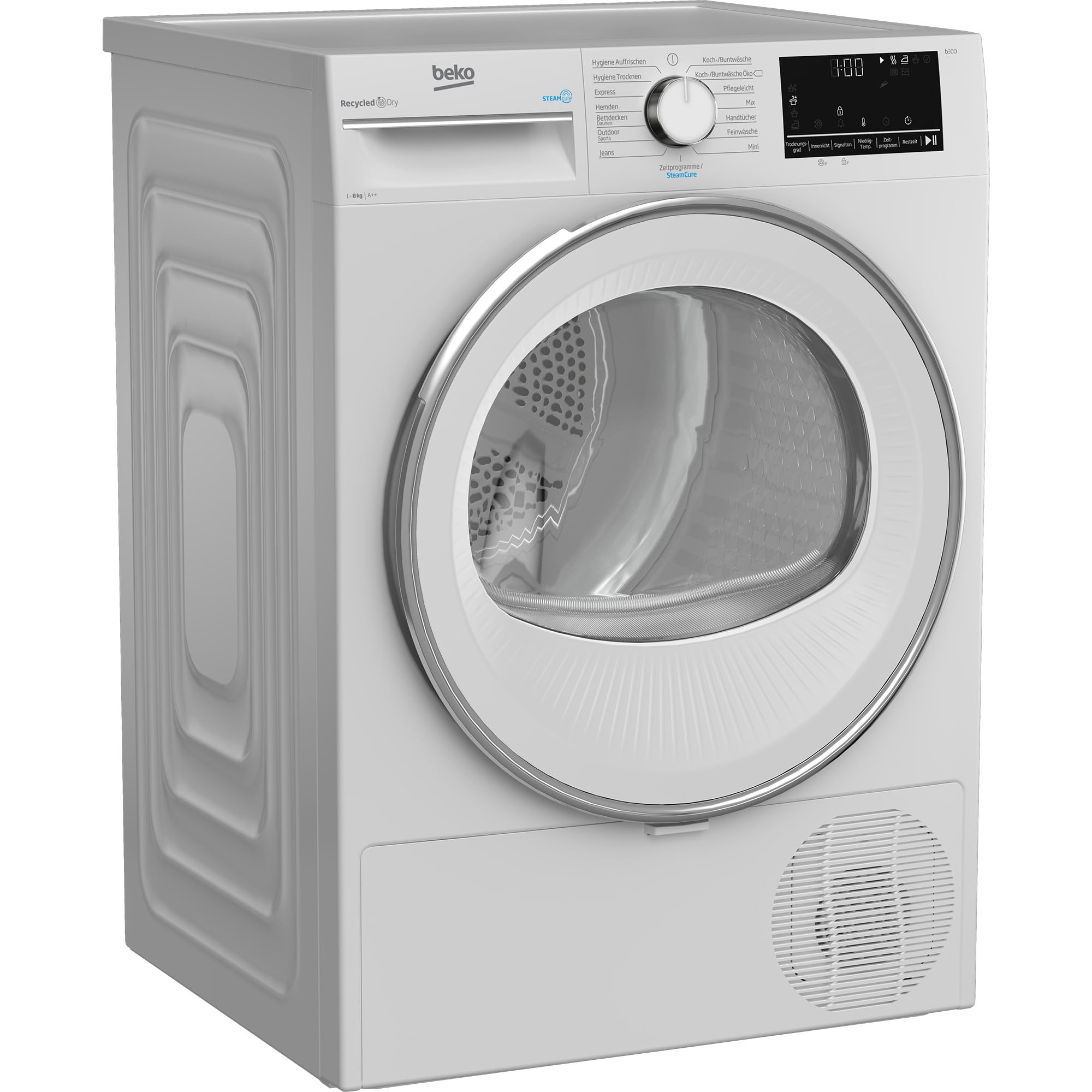 Beko B3T42239 Wäschetrockner 8KG, Frontlader Wärmepumpentrockner, Allergikergeeignet, 15 Programme, Dampffunktion, Multifunktionsdisplay, Aquawave Schontrommel, Weiß