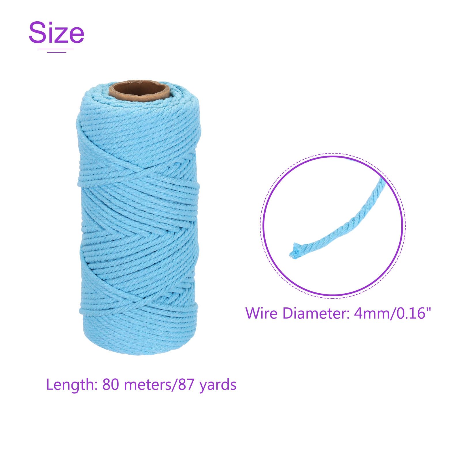 DMiotech 4mm x 80M (87 Yard) Sky Blue Natural Cotton Macrame Rope - Image 4