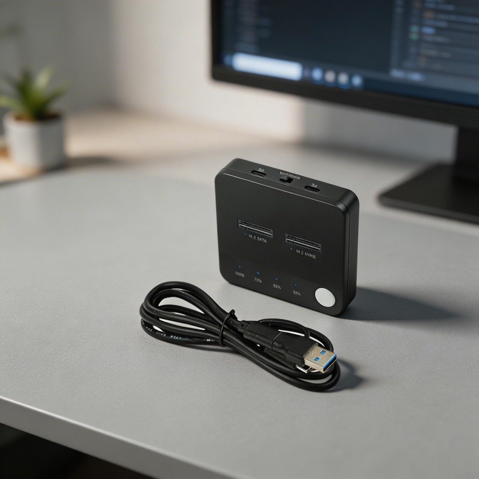 Alloggiamento per disco rigido M.2 in alluminio a 2 bay, USB 3.2 Gen 2 x 2 20 Gbps, clonazione one-touch, raffreddamento a ventola, compatibile con SSD SATA/NVMe