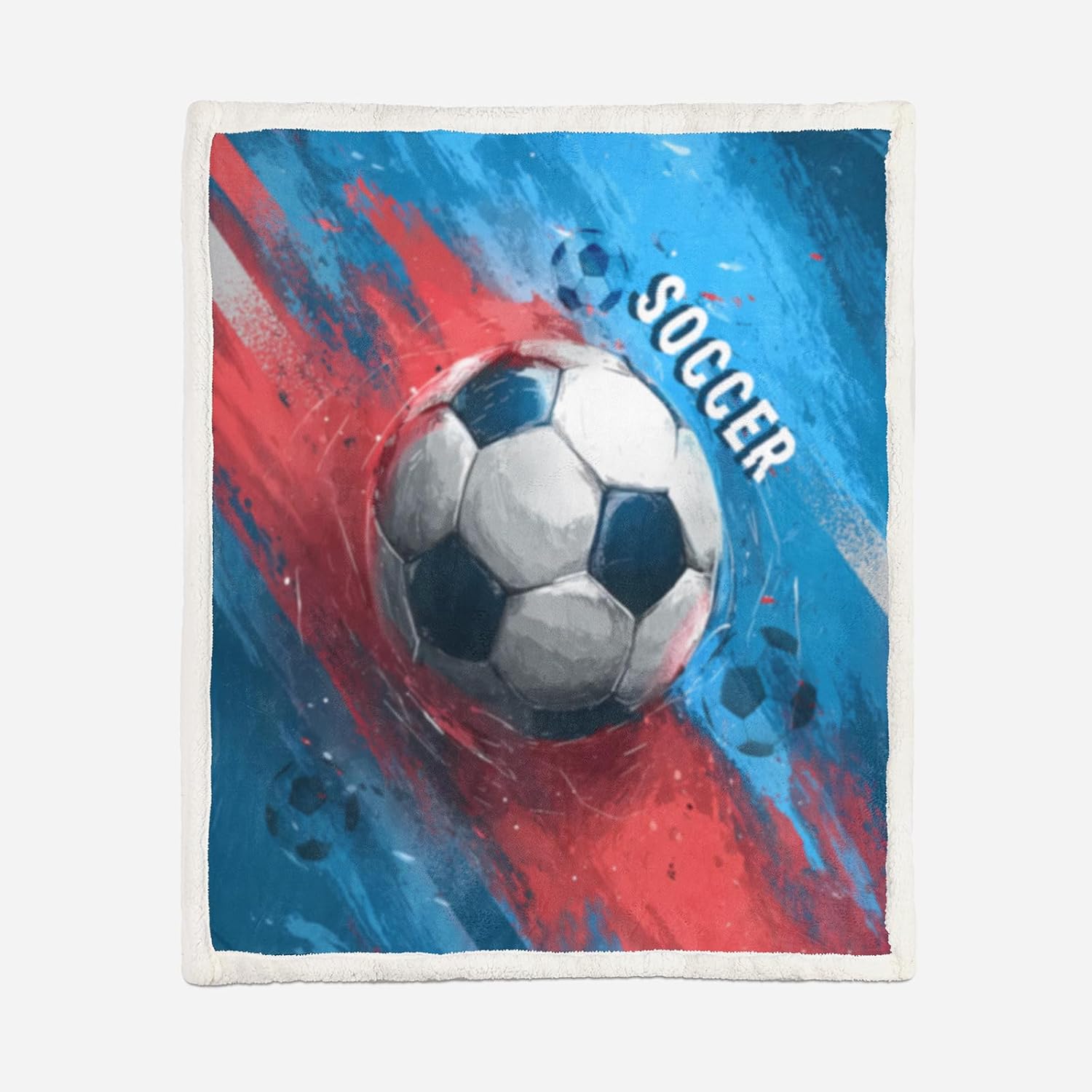 AILONEN Boys Soccer Throw Blanket,Red and Blue Sports Sherpa Blanket 70 x 55 Inches for Kids Boys,Football Blankets Gifts