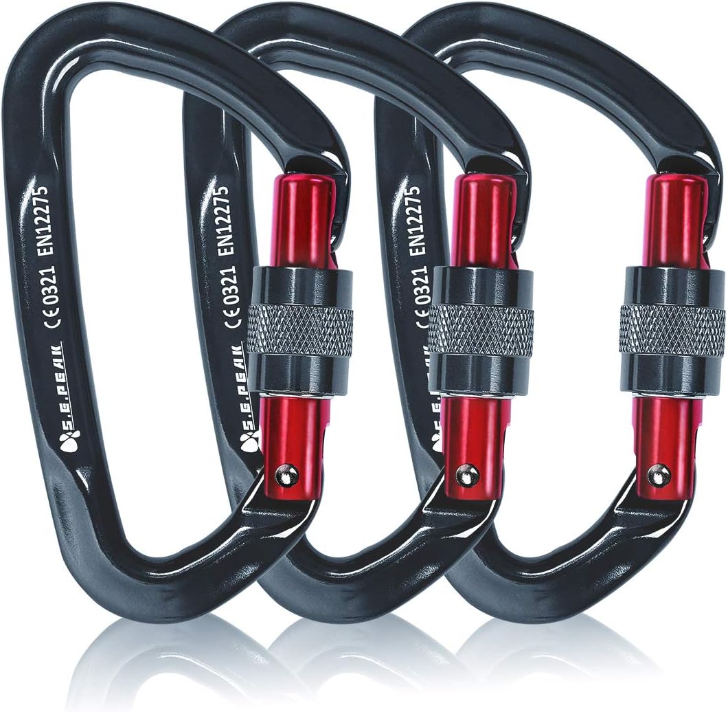 Sumder 3PCS D-Ring Locking Climbing Carabiner Aluminum Dark Gray