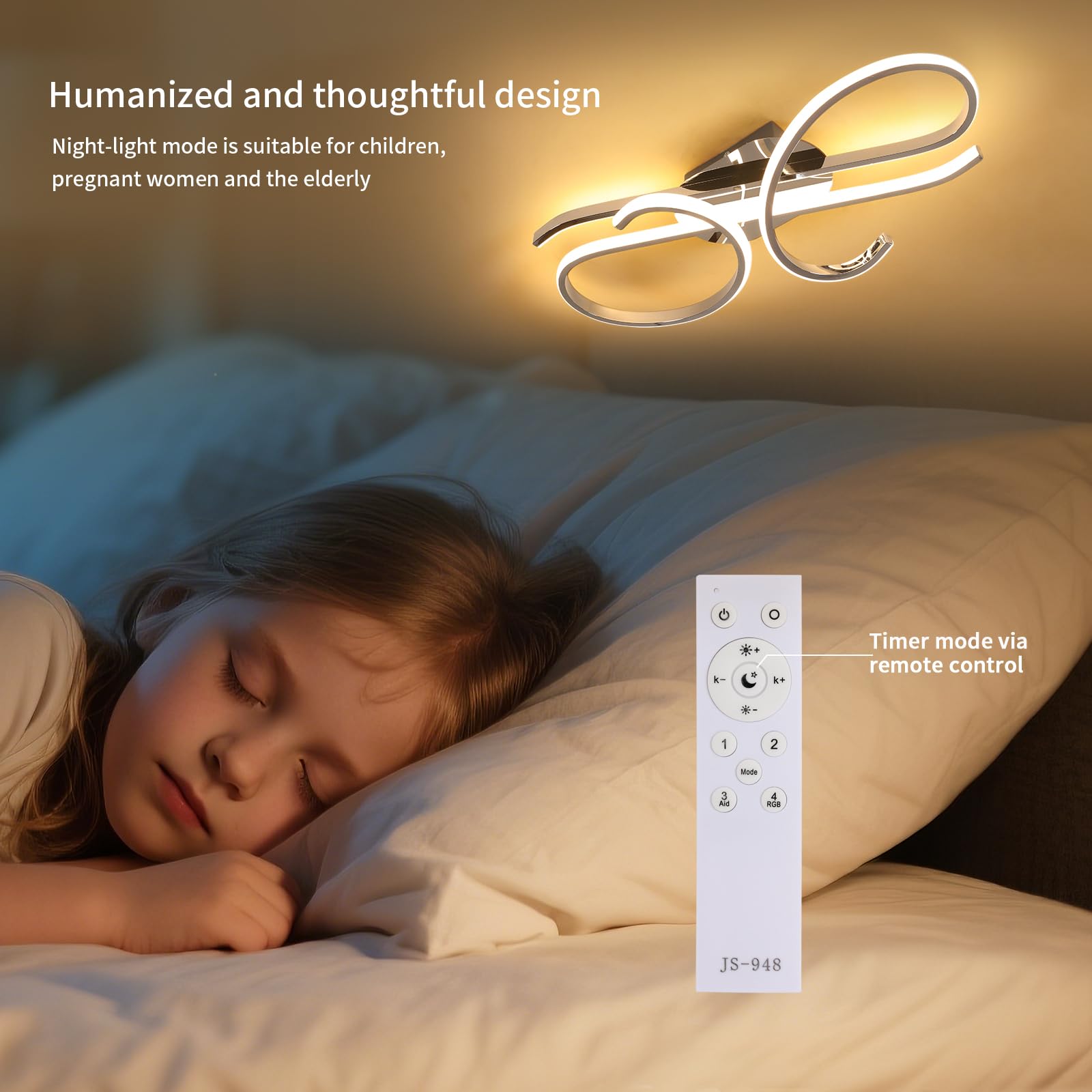 DELIPOP Plafoniera LED Soffitto Dimmerabile, 30W Lampadario Soffitto Moderno con Telecomando 3000K-6500K, Cromato Plafoniera Design Curvo Musicale per Camera da Letto, Soggiorno, Ingresso & Hotel