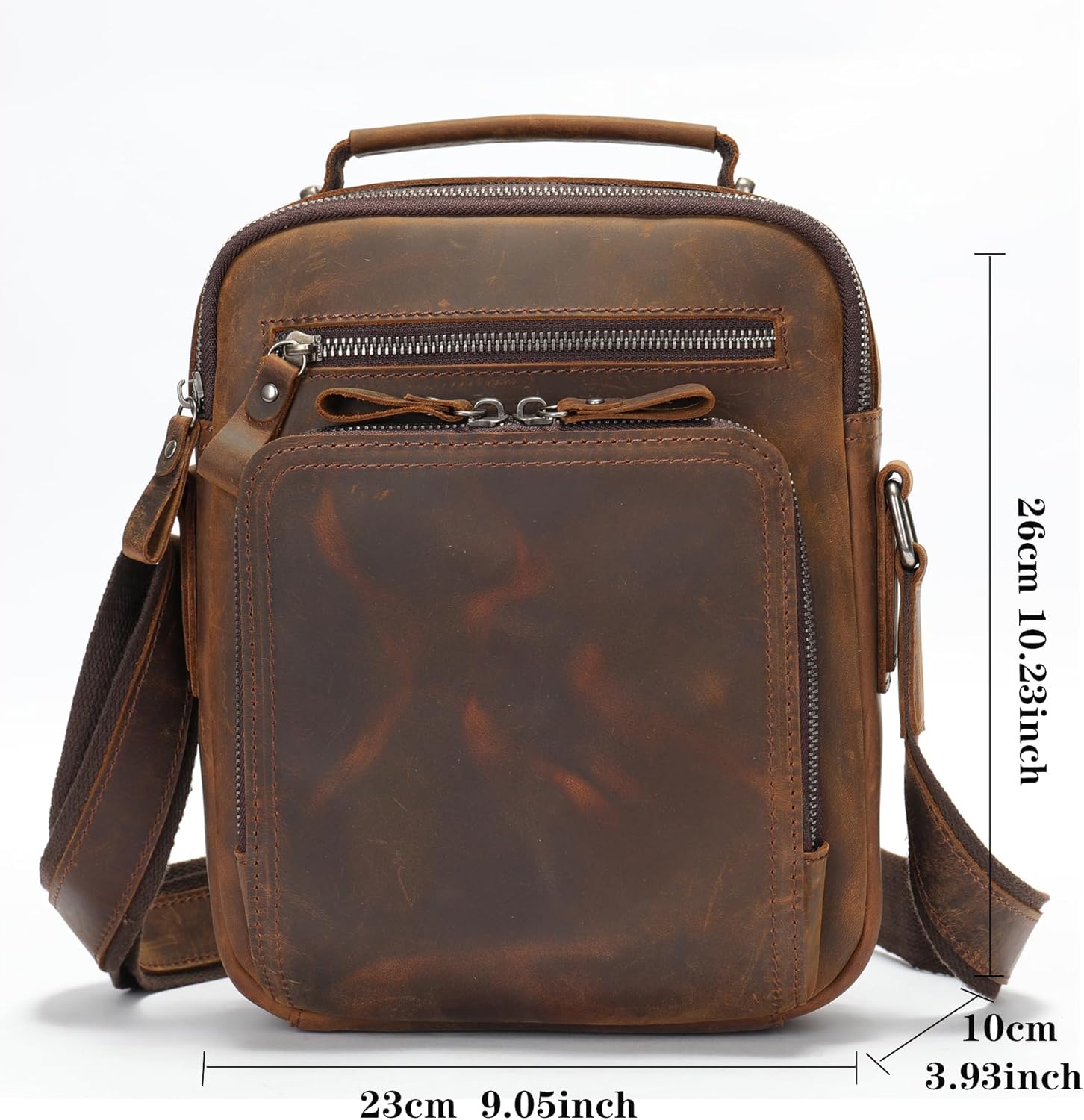 KPYWZER Genuine Leather Shoulder Bag Small Men Messenger Pack Handbag Sling Crossbody Bag Man Purse for Business