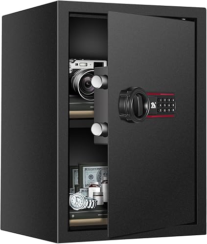 TIGERKING Caja de seguridad con teclado digital, 1.8 pies cúbicos, caja fuerte para el hogar con estante extraíble, seguro para dinero, caja fuerte