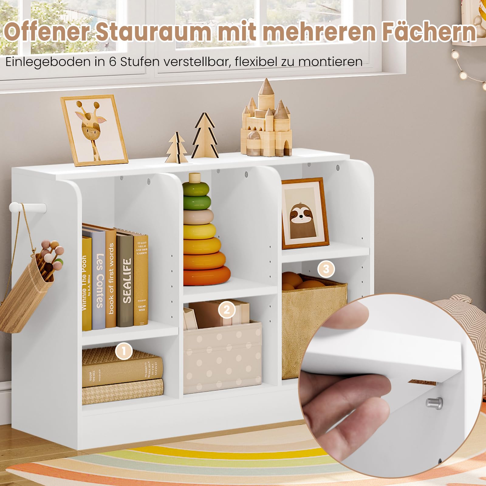 Lestarain Bücherregal Kinder 2 Ebenen 6 Fächer Weiß