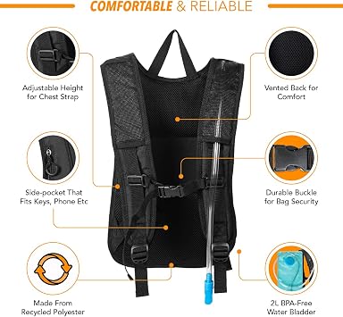 Vibe Festival Gear Rave Hydration Pack Backpack with 2L Water Bladder for Women Men Festival Hydropack, Hydro Pack, Leak Proof, Lightweight Teens, Party, Hiking, Running, Outdoor Sports