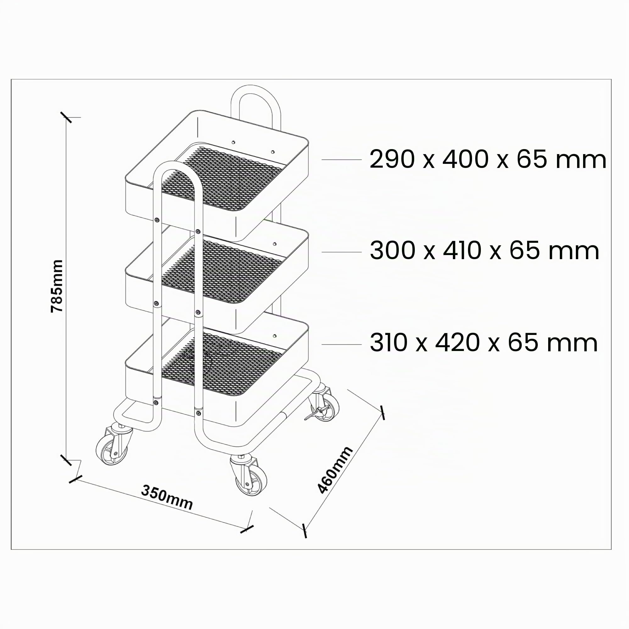 [en.casa] Carro de Servicio con 3 Cestas Estantería de Baño con 4 Ruedas Carrito de Cocina Multiusos Versátil Resistente Acero 79 x 46 x 35 cm - Verde Menta