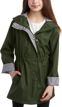 URBAN REPUBLIC Girls Rain Jacket - Slicker Shell Wind & Water Resistant Lightweight Rain Coats for Girls with Pockets 7-16