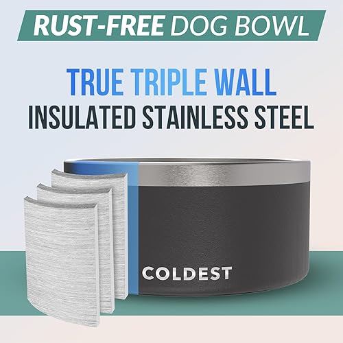 Vista 61 de Coldest Cuenco de metal antioxidante, antideslizante, 3 capas aisladas, acero inoxidable, perro, gato, mascota, antiderrames, sólido, para agua