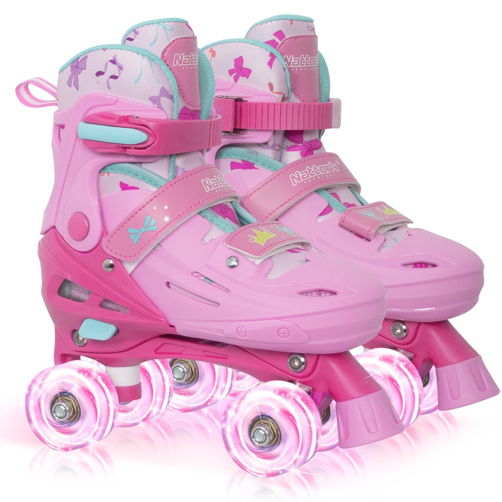 Nattork Kids Roller Skates for Girls Boys, 4 Size Adjustable Quad Skates for Kids with Light up Wheels - Wonderful Birthday Gift Indoor Outdoor Sports