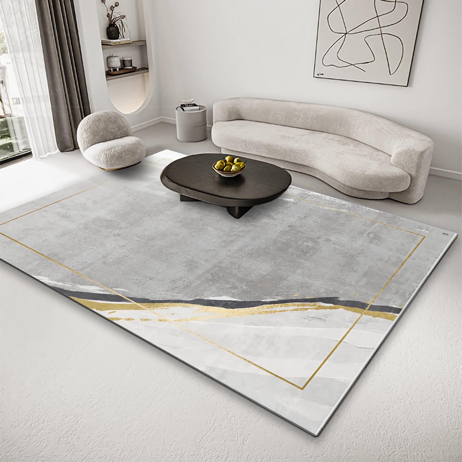 Tapis velours jaune gris anti-bruit et confortable pour bureau et ado