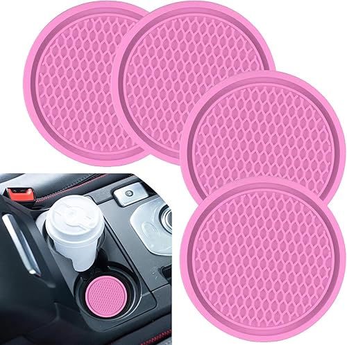 4 posavasos de 2.75 pulgadas para automóvil, universales antideslizantes incrustados en adornos, tapete de silicona para la mayoría de los autos