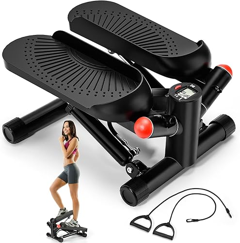ACFITI Mini Steppers for Exercise, Stair Steppers Machine with Super Quiet Design, Hydraulic Fitness Stepper with Resistance Bands,Twist Steppers