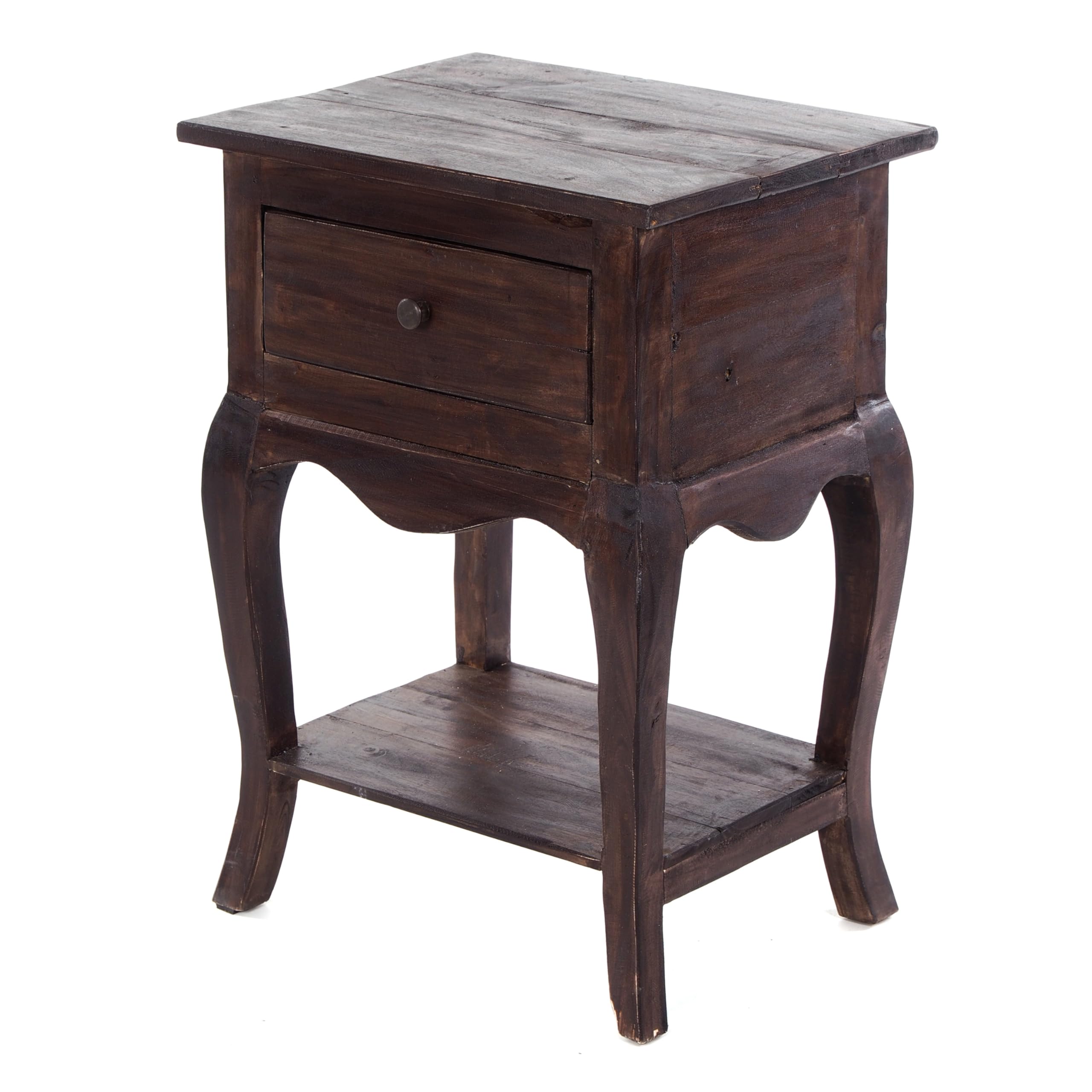 Design Delights Napoleon - Tavolino in Legno Riciclato, con cassetto, 64 x 45 x 34 cm, Marrone Scuro,Comodino