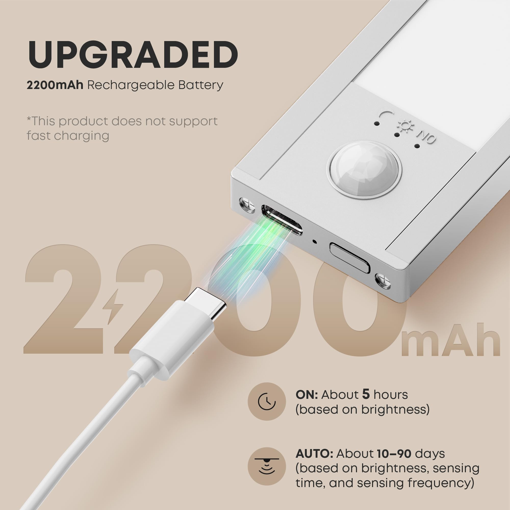 LROLTEF Luce LED Sottopensile Cucina 4000K 30CM Sensore di Movimento per Luci 2200mAh 48 LED Luce Armadio Lampada Dimmerabile per Cucina Scale Soggiorno Bagno Camere da Letto | 2 Pezzi Argento