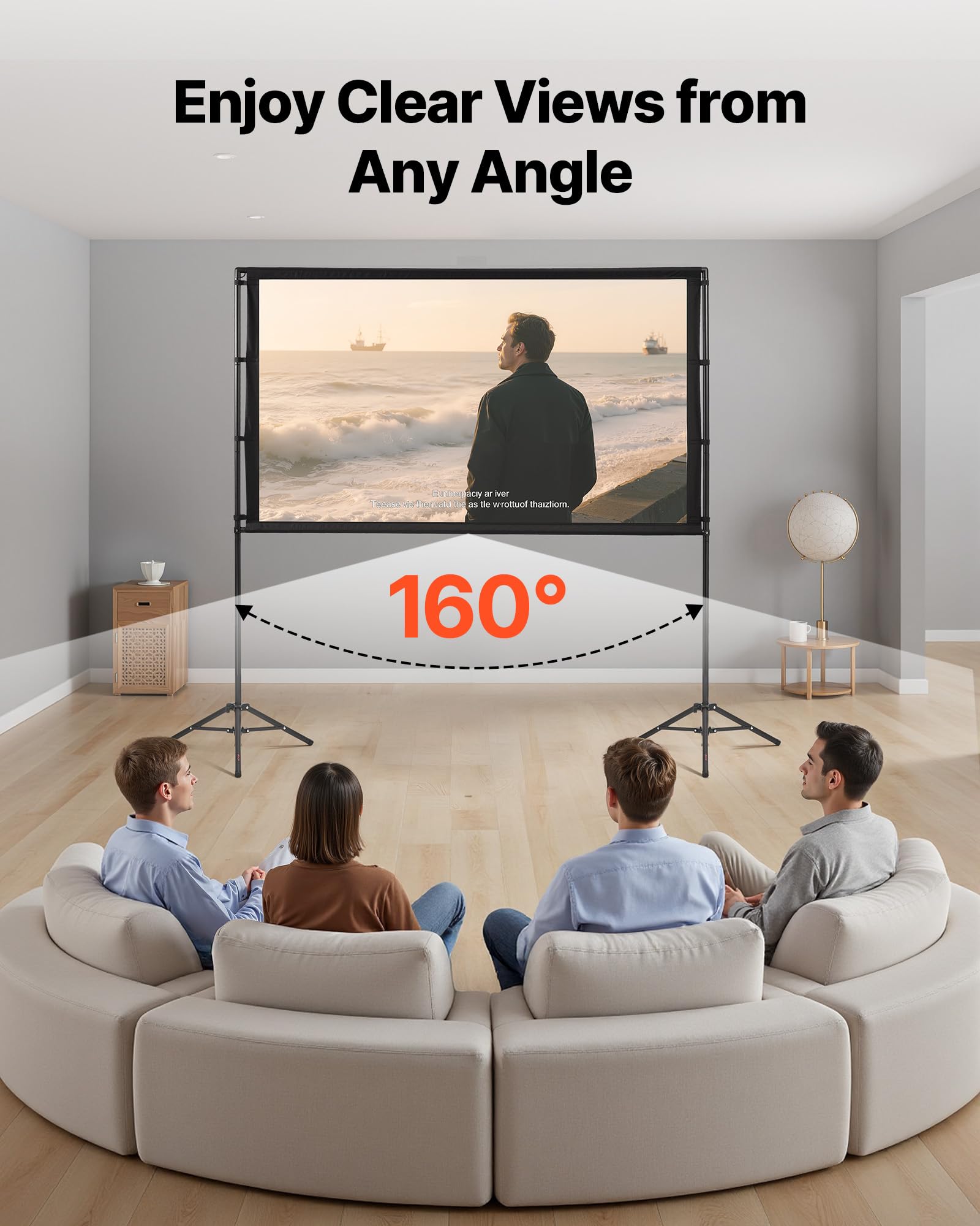 VEVOR Pantalla de Proyector con 2 Trípodes, Pantalla de Proyección Portátil Antiarruga de 213,4 cm con Ángulo Amplio de 160° y Bolsa de Transporte 16:9 4K HD para Presentaciones de Cine en Casa