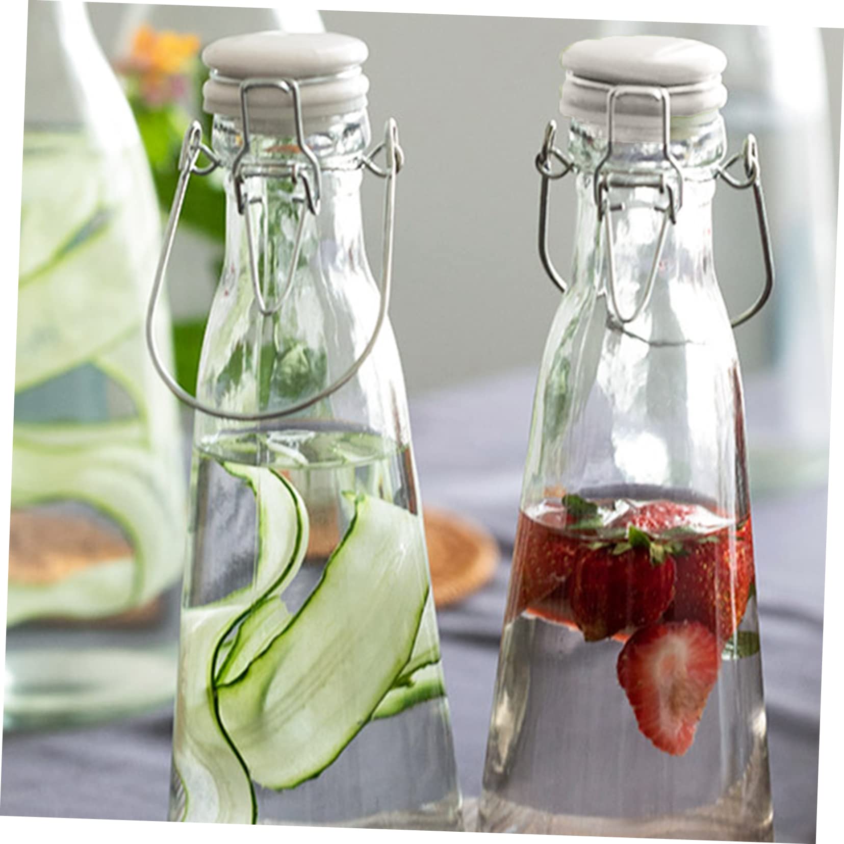 Gatuida Bottiglia Vetro per Dispenser Bevande con Tappo Chiusura Ermetica Contenitore Multiuso per Condimenti e Salse Vetro Spesso Anticracking Adatta per Uso Cucina e Frigorifero