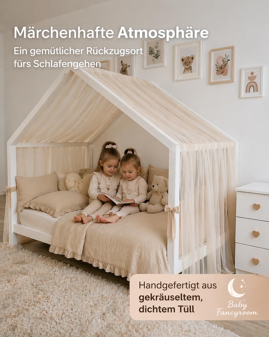 Baby Fancyroom Dosel de tul, hecho a mano, con volantes, dosel, para cuna, habitación infantil, color beige, 340 cm