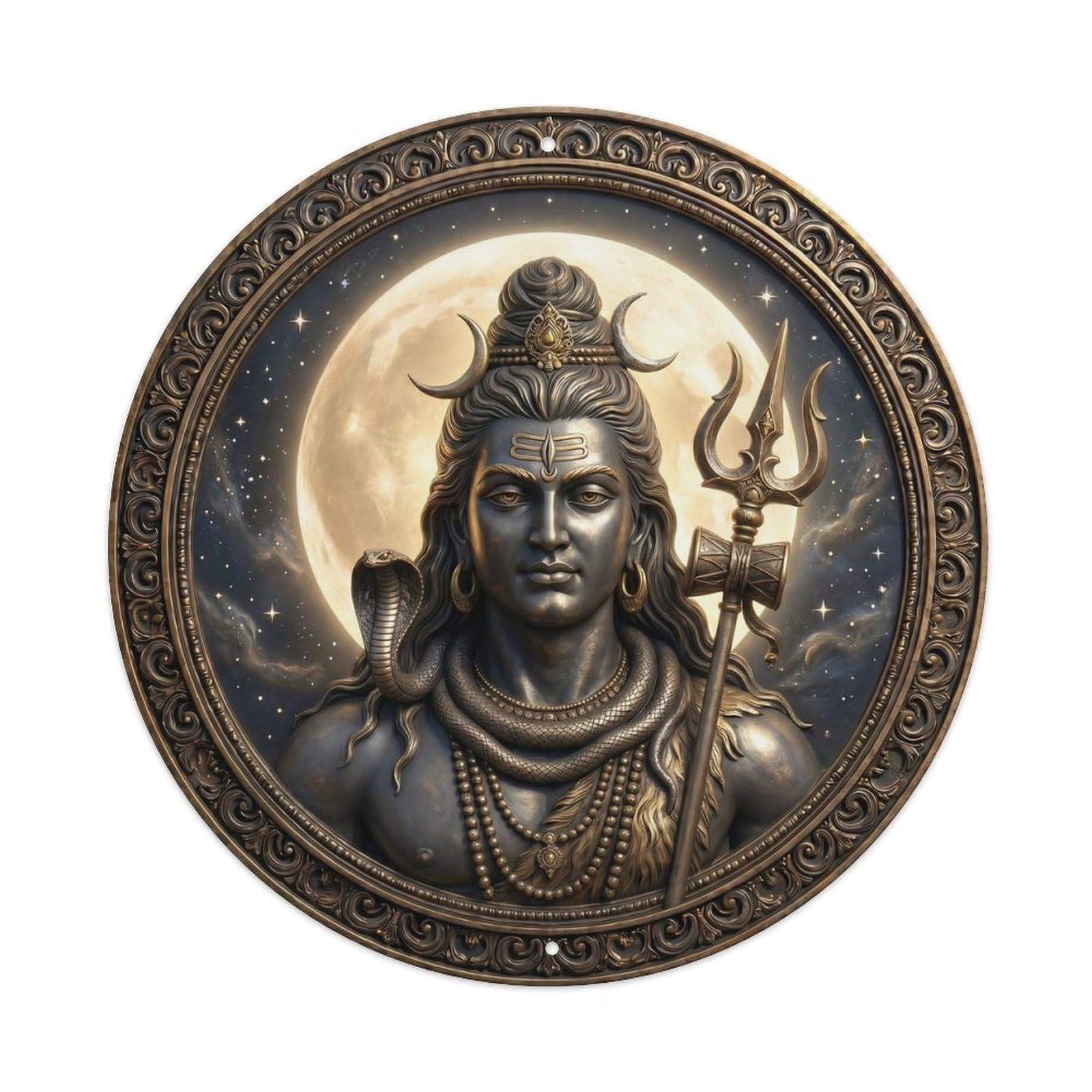 Shiva Full Moon Night Celestial Relief Sculpture Metal Tin Sign