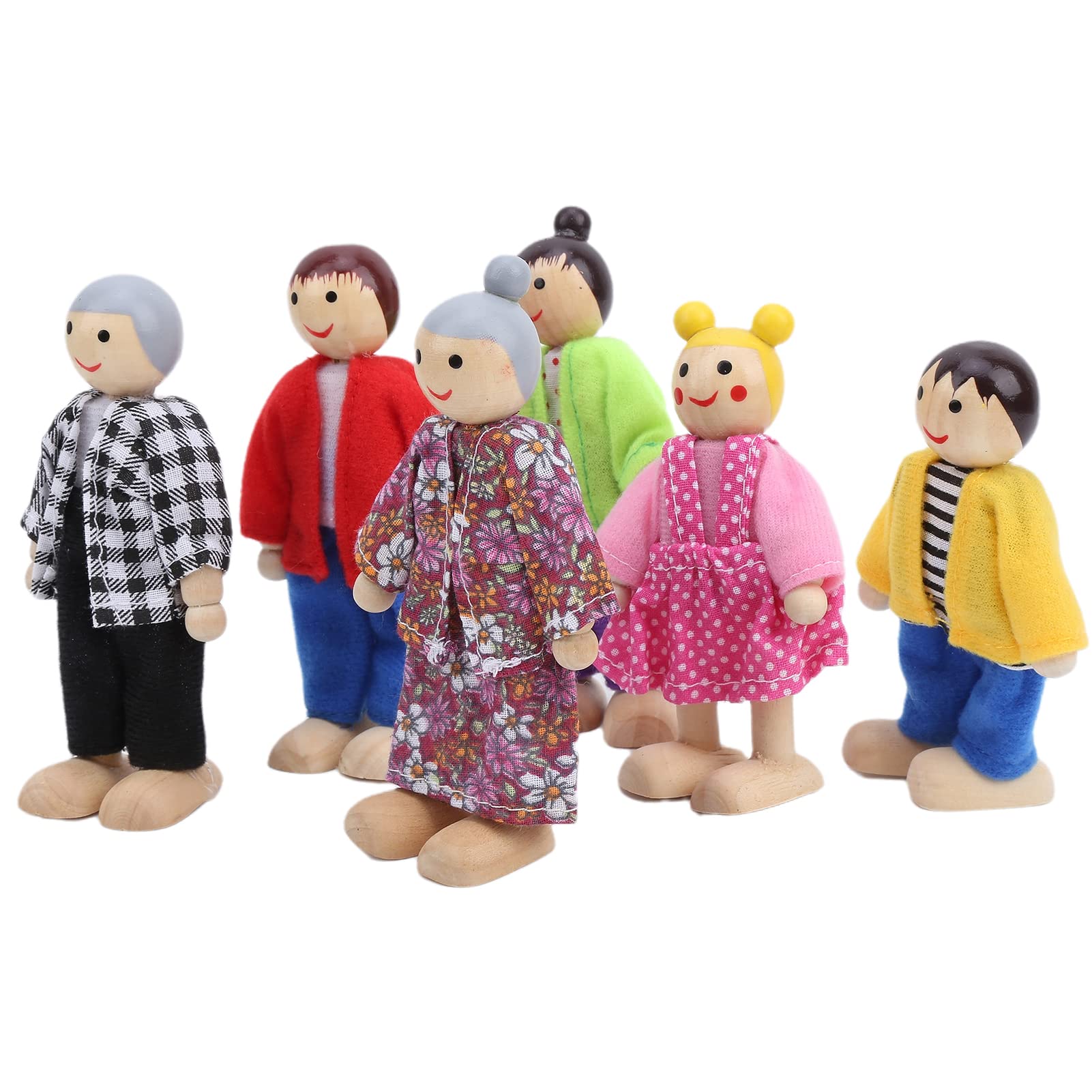 Wooden Doll House, People, Miniature Figure Sets, Doll House, Family Set, Ornament, Educational Accessories (6 Japanese and Korean puppets)
