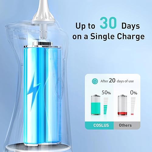 Miniatura 6 de COSLUS Flosser dental de agua para dientes 4 modos inalámbrico portátil 300ML tanque más grande limpiador de dientes de agua IPX7 impermeable