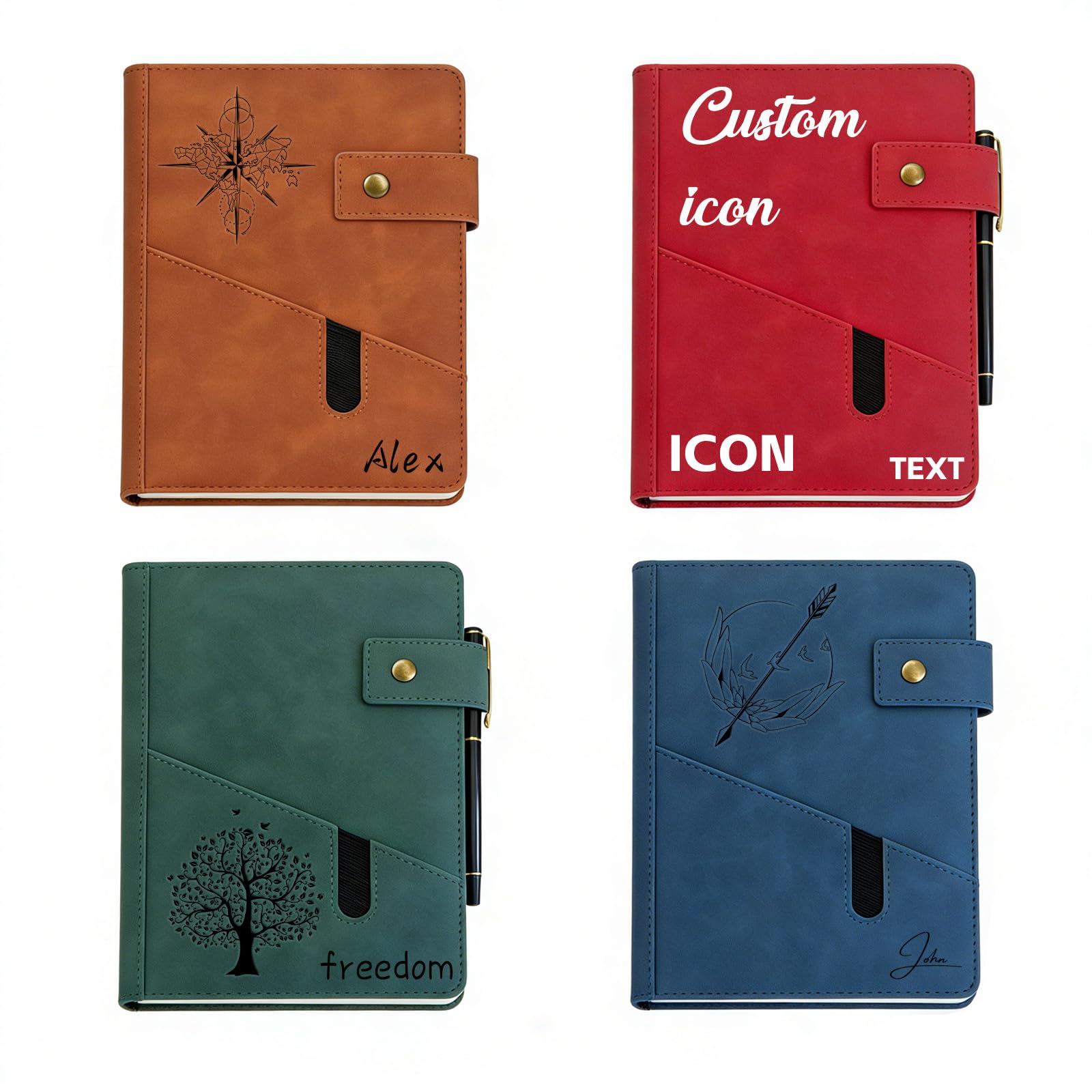 QSZ Personalised A5 Notebook Custom 2026 Journal Hardcover Leather Notebook and Pen Set Gift for Business Traveler Men Women Graduates (Personalised journal - 5)