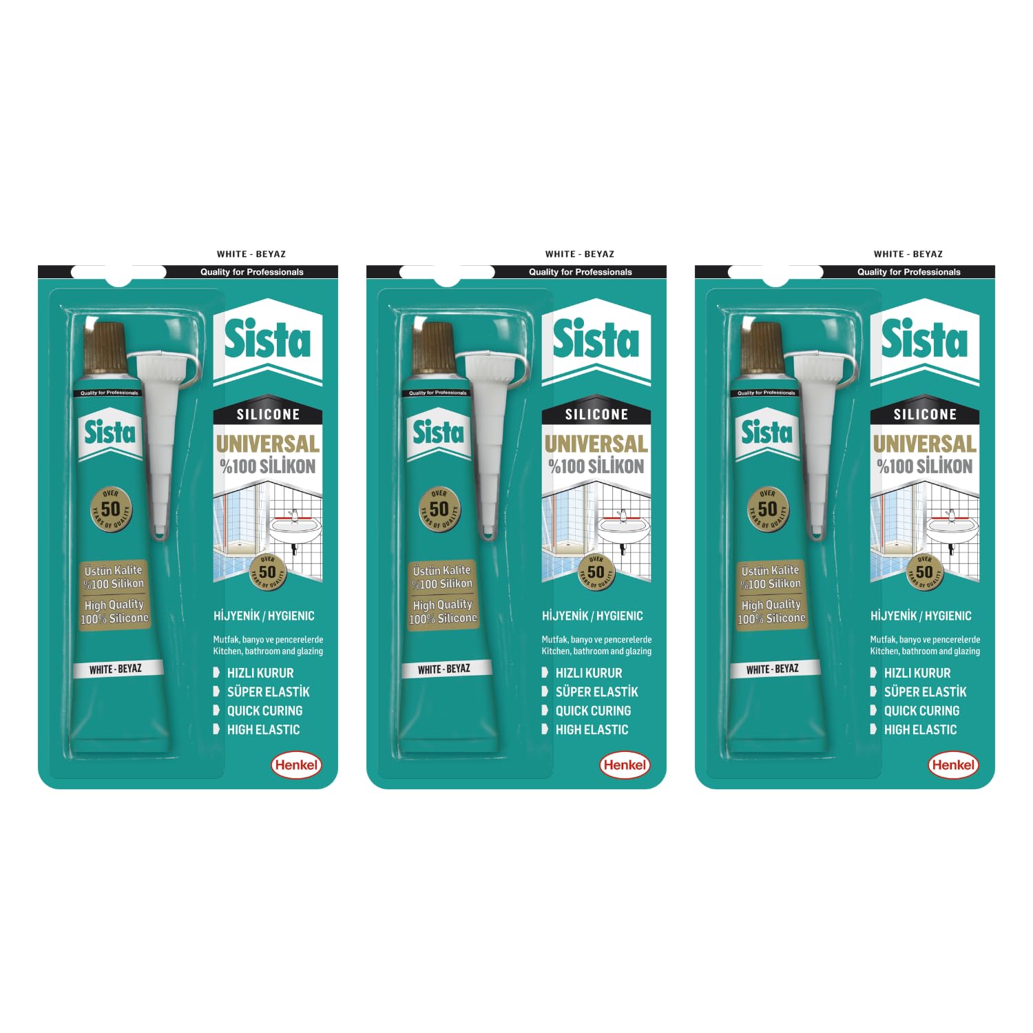 Henkel Sista Beyaz Silikon Mastik Tüp 50 Gr x 3 Adet