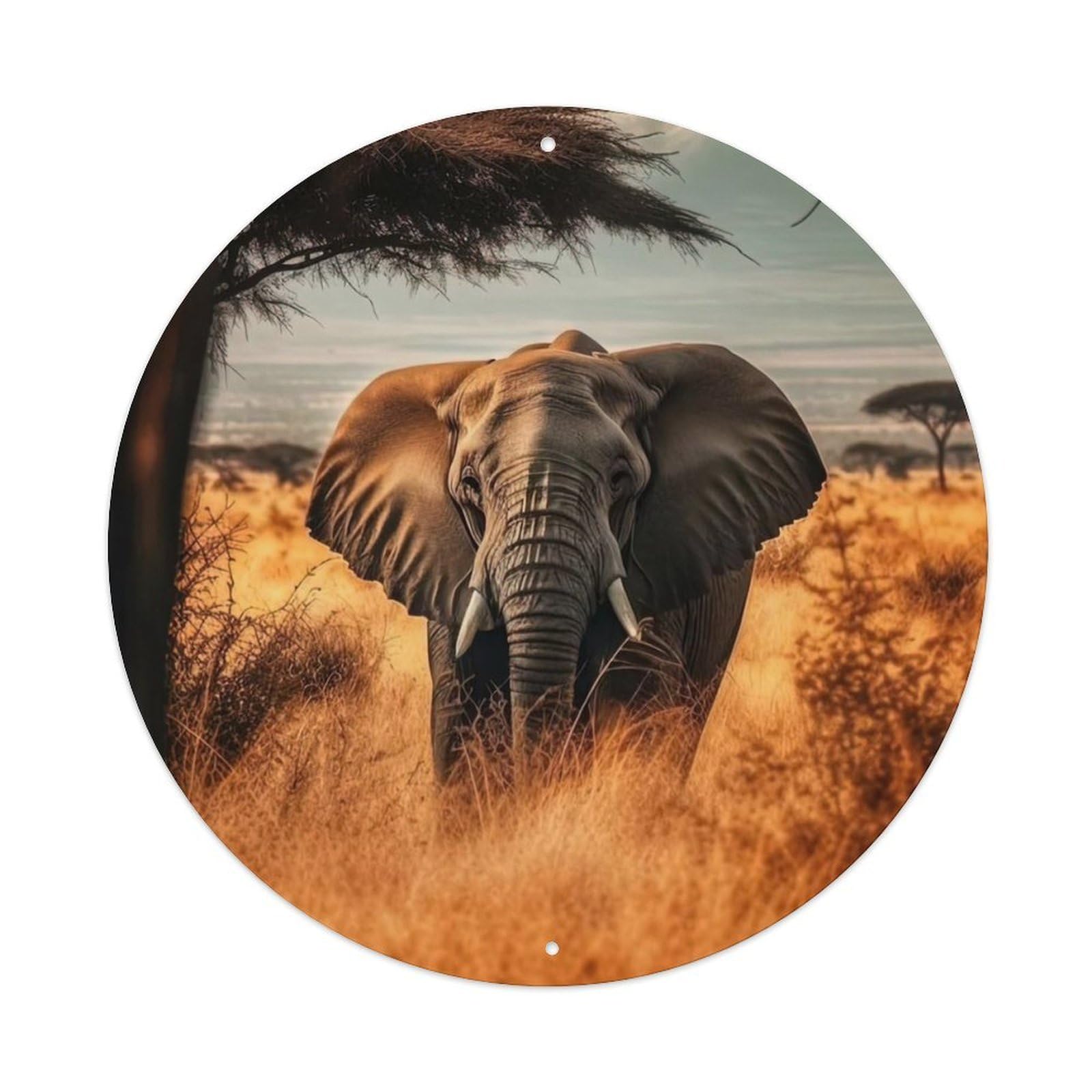 Animal Artwork Elephant on The Savannah Vintage Metal Tin Sign Plaque Wall Decor for Cafe, Club Bar, Office, Garden Metal Poster 8x8Inch