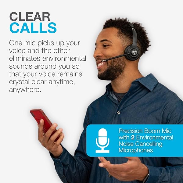JLab Go Work 2nd Gen Wireless Headset with Microphone - 55+H PC Bluetooth Headset or USB C Dongle, Noise Cancelling Mic, Multipoint, On Ear Wired or Wireless Office Laptop Computer Headsets - 4