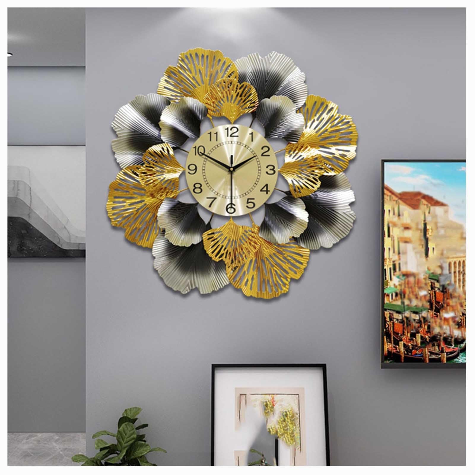 Xyueru One Color 3D Ginkgo Leaf Metal Wall Clock, Home Decoration Clock Hanging Wall，Large Metal Wall Clock Silent Wall Clock Non Ticking