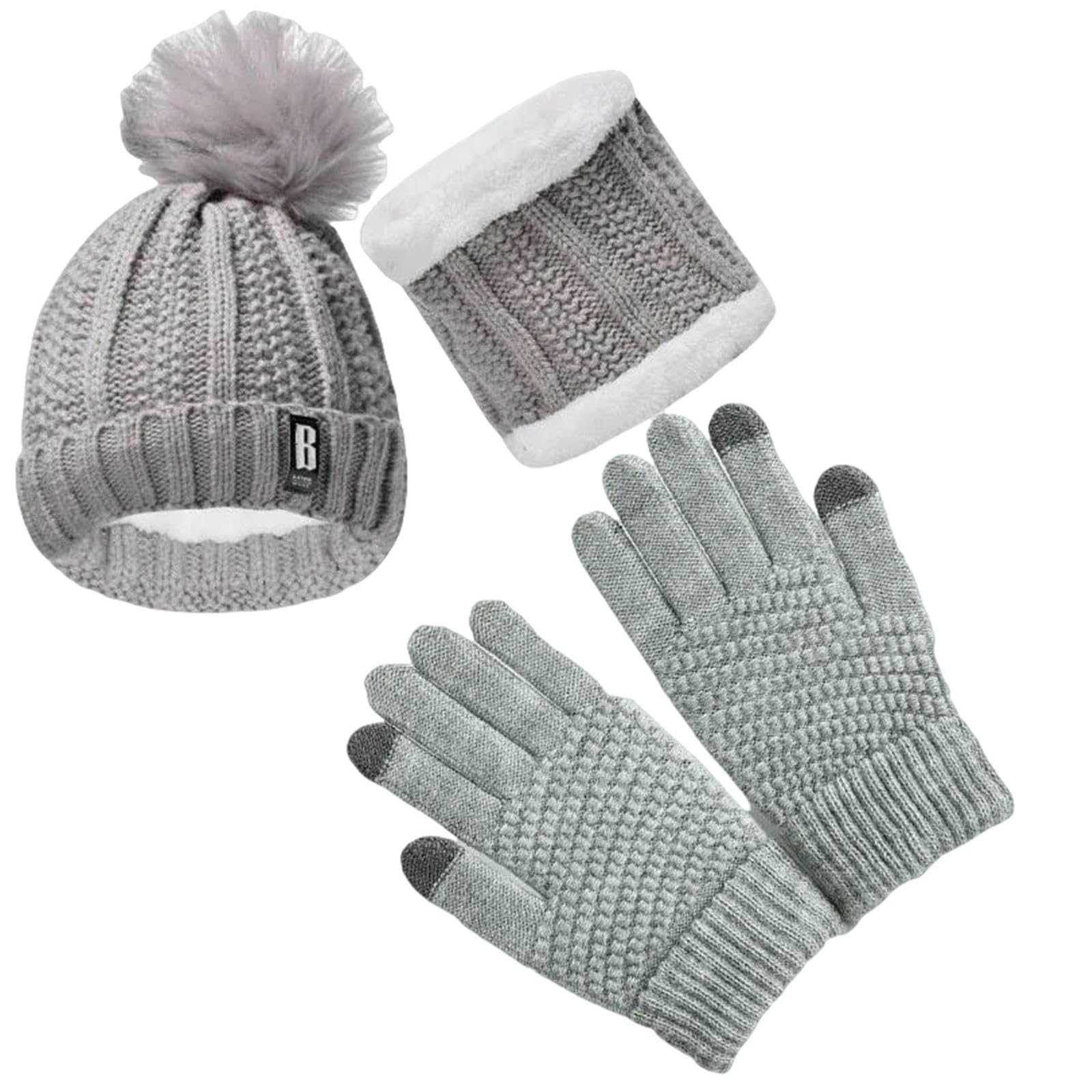 Mütze,Schal & Handschuh-Sets 3-teiliger Schal, Handschuhe, Warmes Und Winddichtes Dreiteiliges Set Für Herbst Winter, Warmer, Flauschiger Mütze schwarz